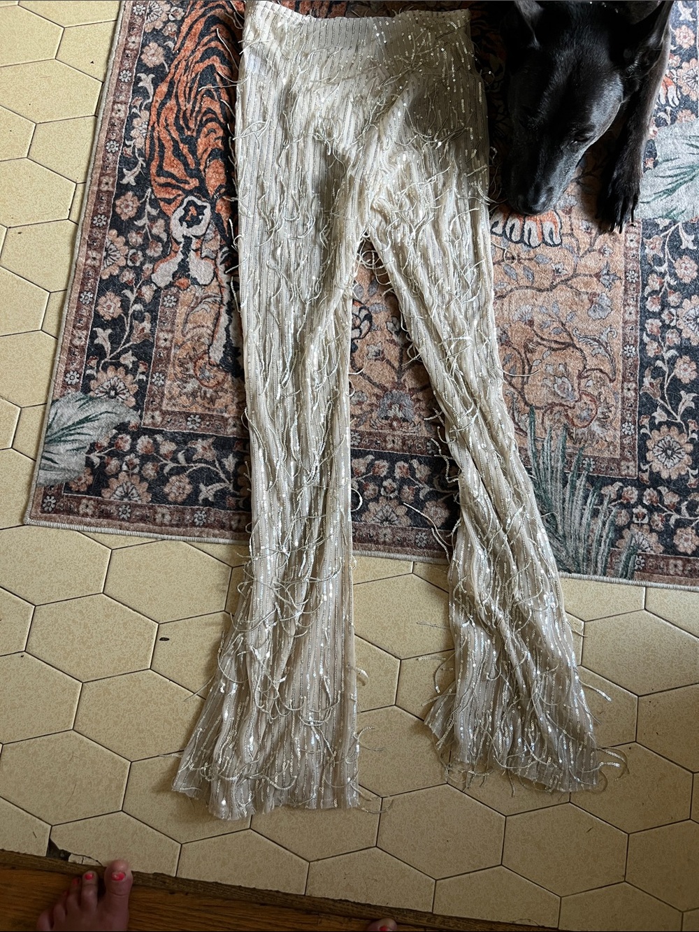 AKIRA Cream Fringe Flare Pants